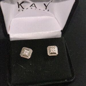 Kay Jewelers Silver and White Square Earrings
